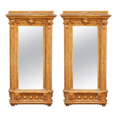 Neoclassical Empire Rectangular Gold Hand Carved Wooden Pair Mirror, Spain, 1970