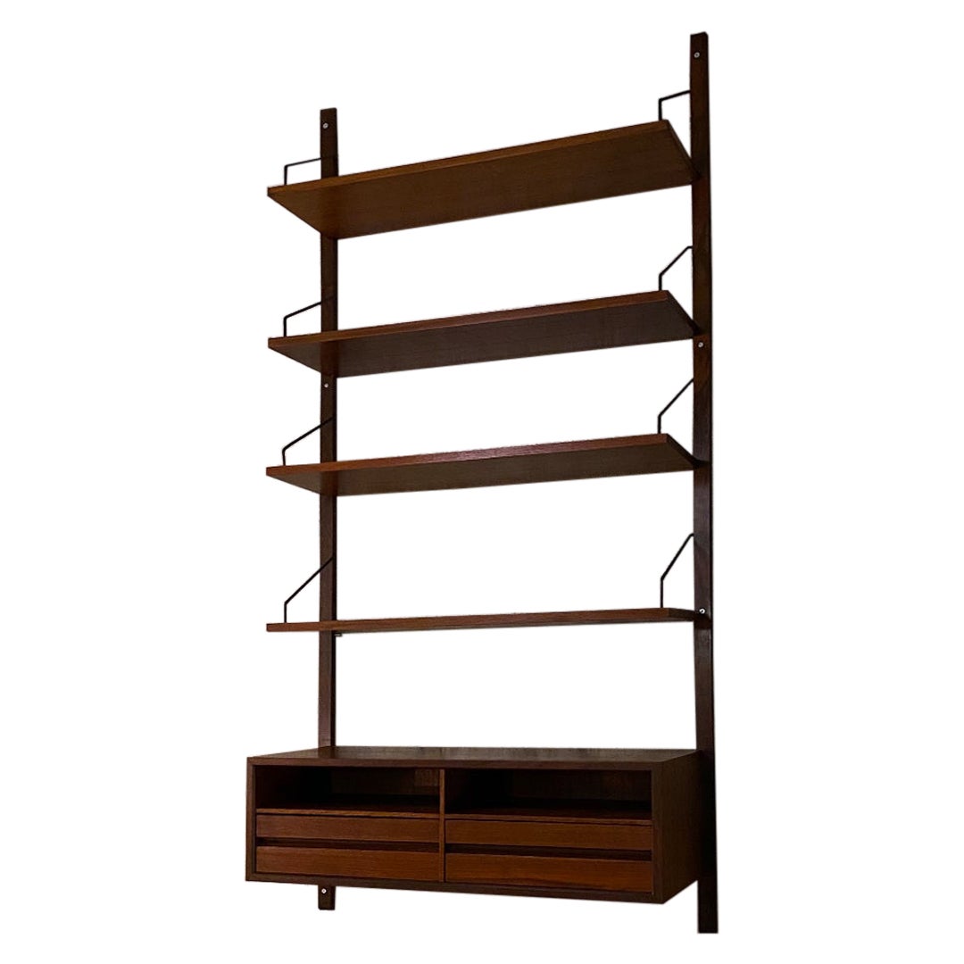 Italian Single Teak Wall Bookcase with Shelves, Desk and Compartment, ISA, 1960s