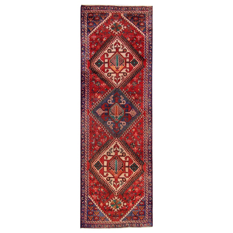 Tribal Runner Rug Vintage Red Wool Handwoven Runner Rustic Carpet