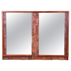 Used Paul Evans Style Lane Pueblo Brutalist Oak Framed Double Mirror, 1970s