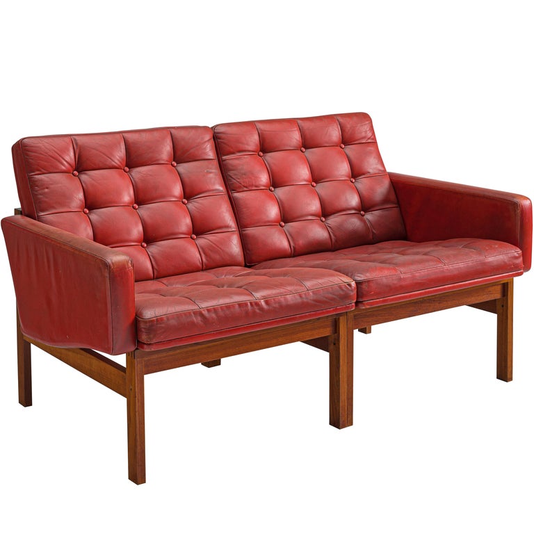 Ole and Torben Two Seater Sofa in Leather and Teak For Sale at