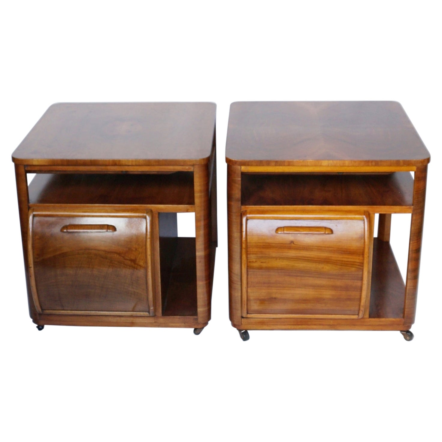 Pair of Art Deco Drinks Tables Burr & Figured Walnut English, Circa 1940