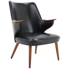 Vintage 1970s Erling Olsen Black Leatherette Armchair, Denmark