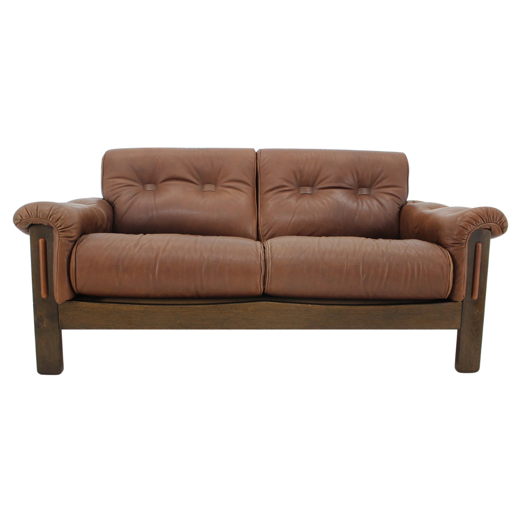 1970s Brown Leather 2-Seater Sofa, Denmark