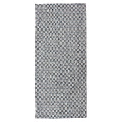 Gray and Blue Multicolored Casual Checkered Runner in Casual Modern Design