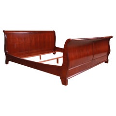Retro French Louis Philippe Cherry Wood King Size Sleigh Bed