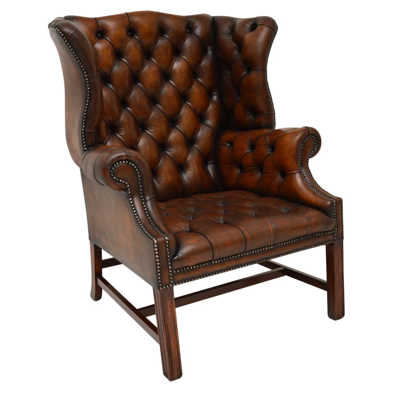 Antique Leather Wing Back Armchair