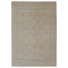 Khotan Design Rug with Geometric Medallions in Tan by Keivan Woven Arts