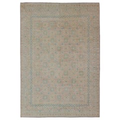 Khotan Design Rug with Geometric Medallions in Tan by Keivan Woven Arts 