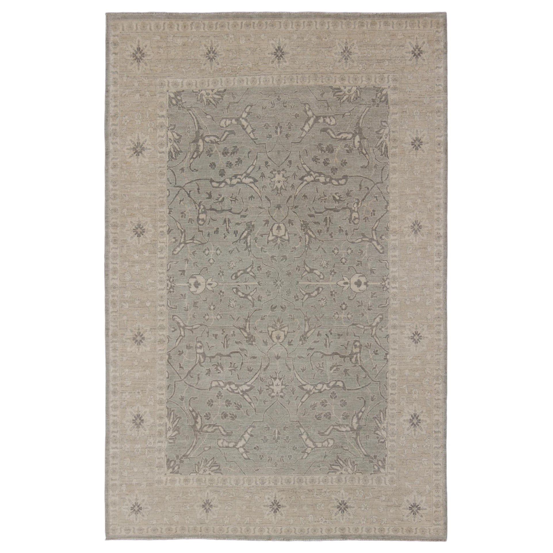 Charming Tabriz Design Rug with All-Over Design in Gray's, Tan, and Cream