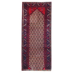 Handgefertigter handgefertigter Läufer aus orientalischer Wolle, geometrischer Teppich