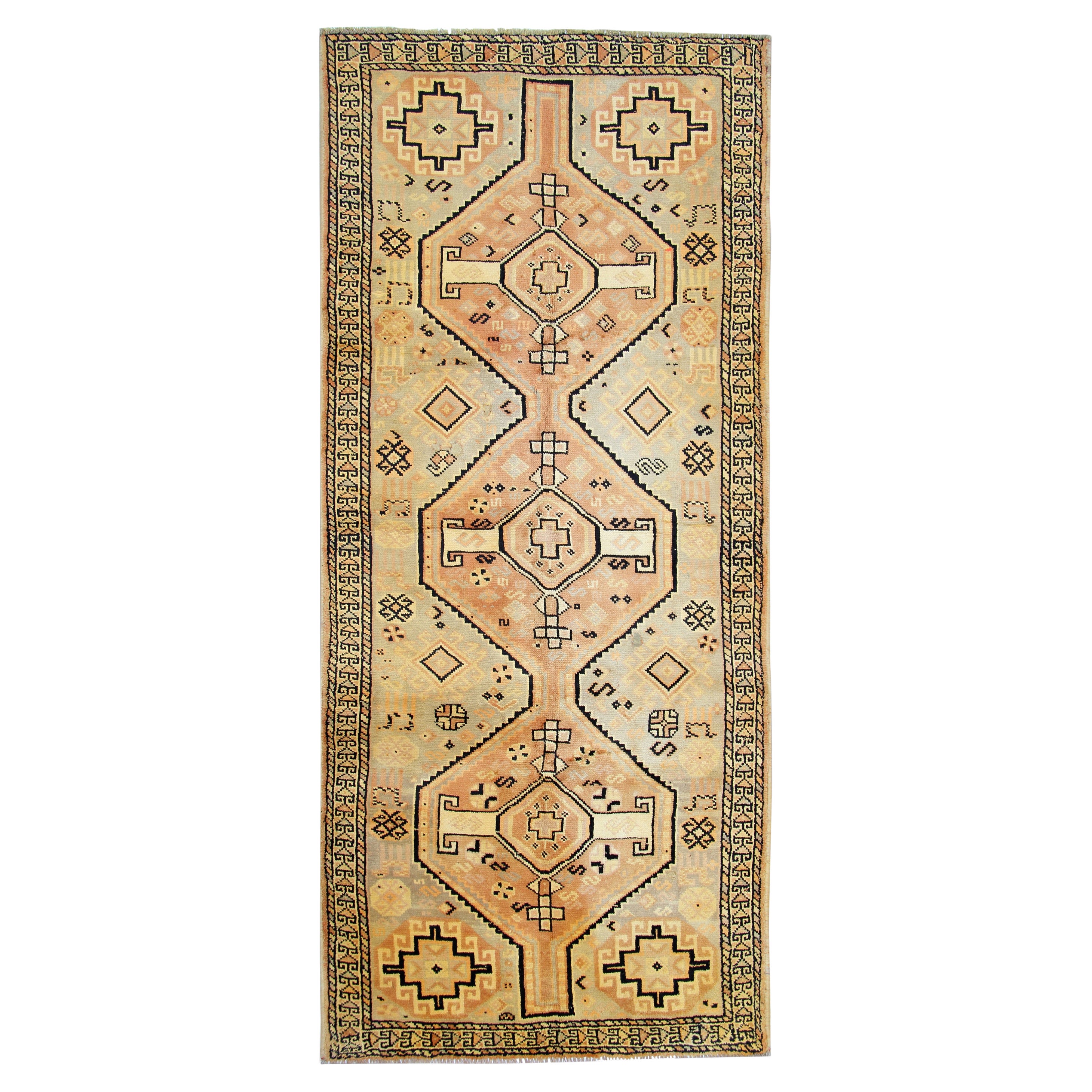Oriental Wool Runner Rug Handwoven Carpet Cream Tribal Rug Runner