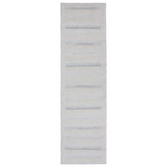 Modern Minimalist Design Flat-Weave Runner Rug in Gray, Cream and Ivory