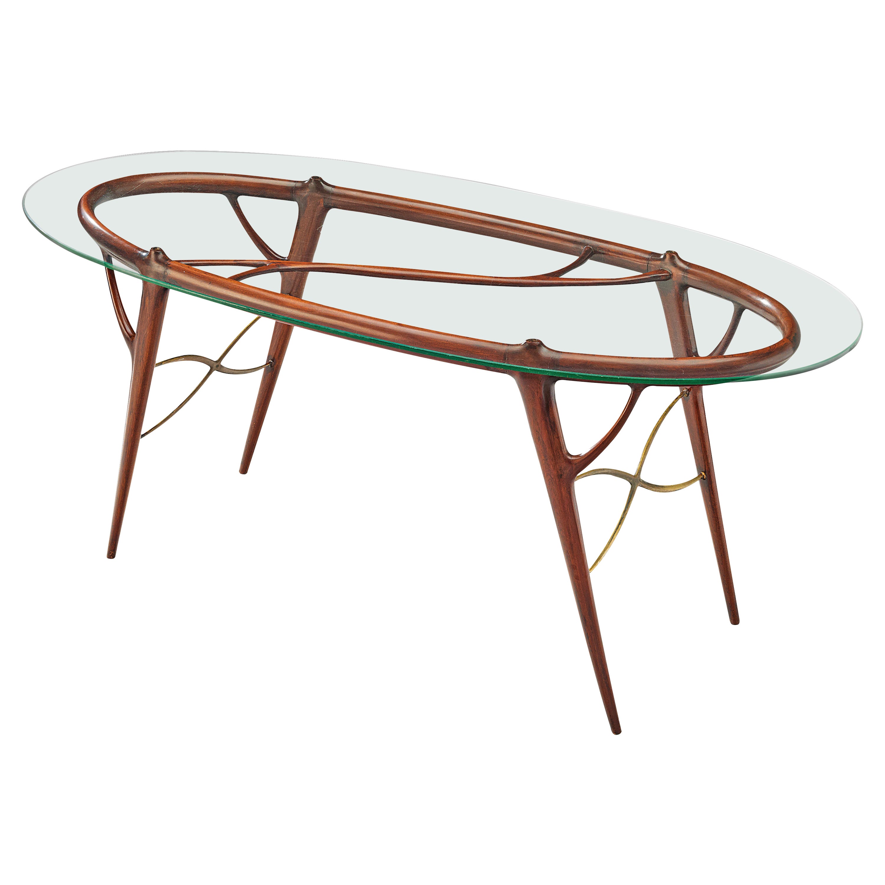 1950s Italian Sculptural Table in Mahogany and Brass 