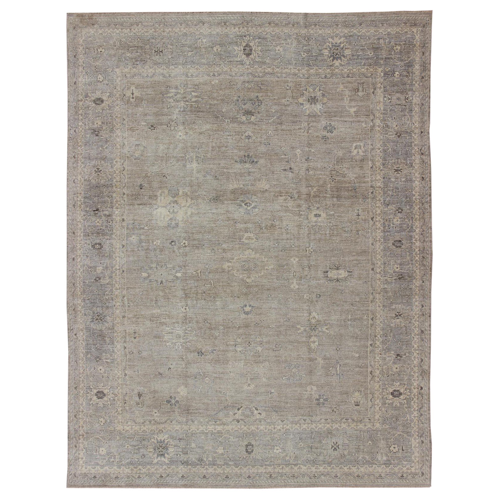 Large Turkish Oushak Rug with Pastel Colors and Botanical Design For Sale