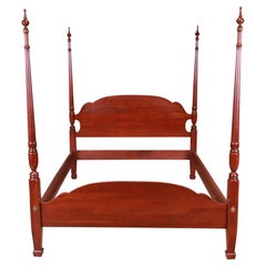 Vintage Harden Furniture American Colonial Carved Mahogany Queen Size Poster Bed