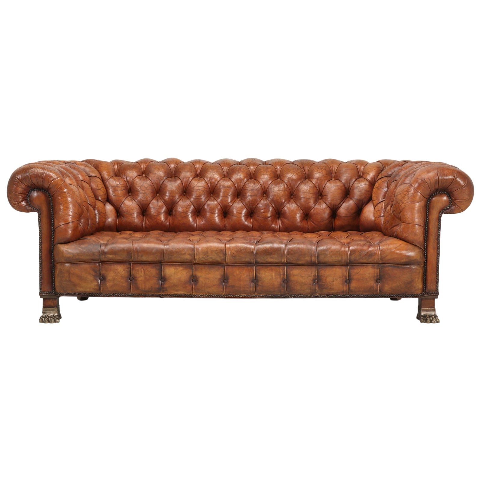 Antique French Leather Chesterfield, Chesterfield Sofa Feet