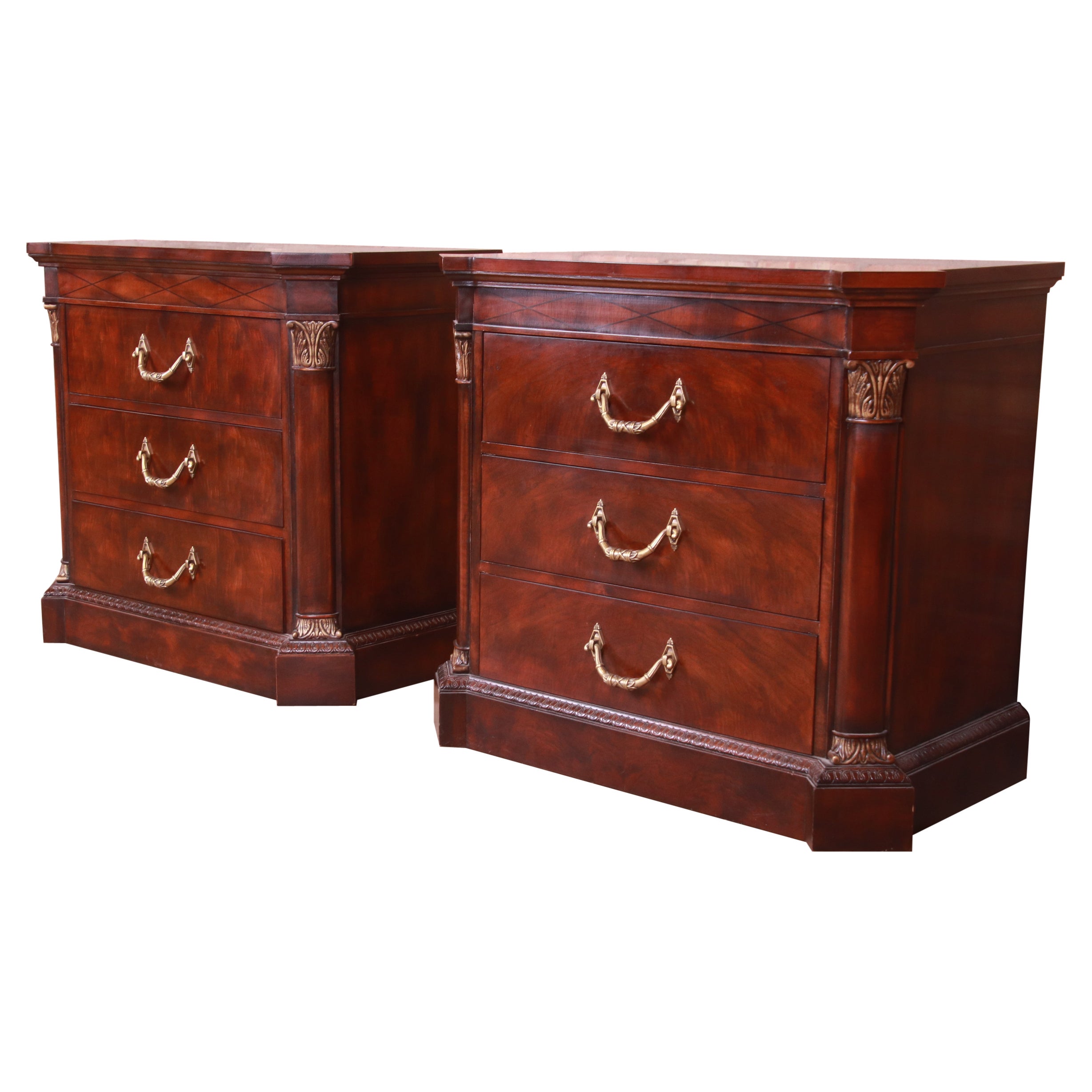 Henredon French Empire Mahogany Bedside Chests, Pair