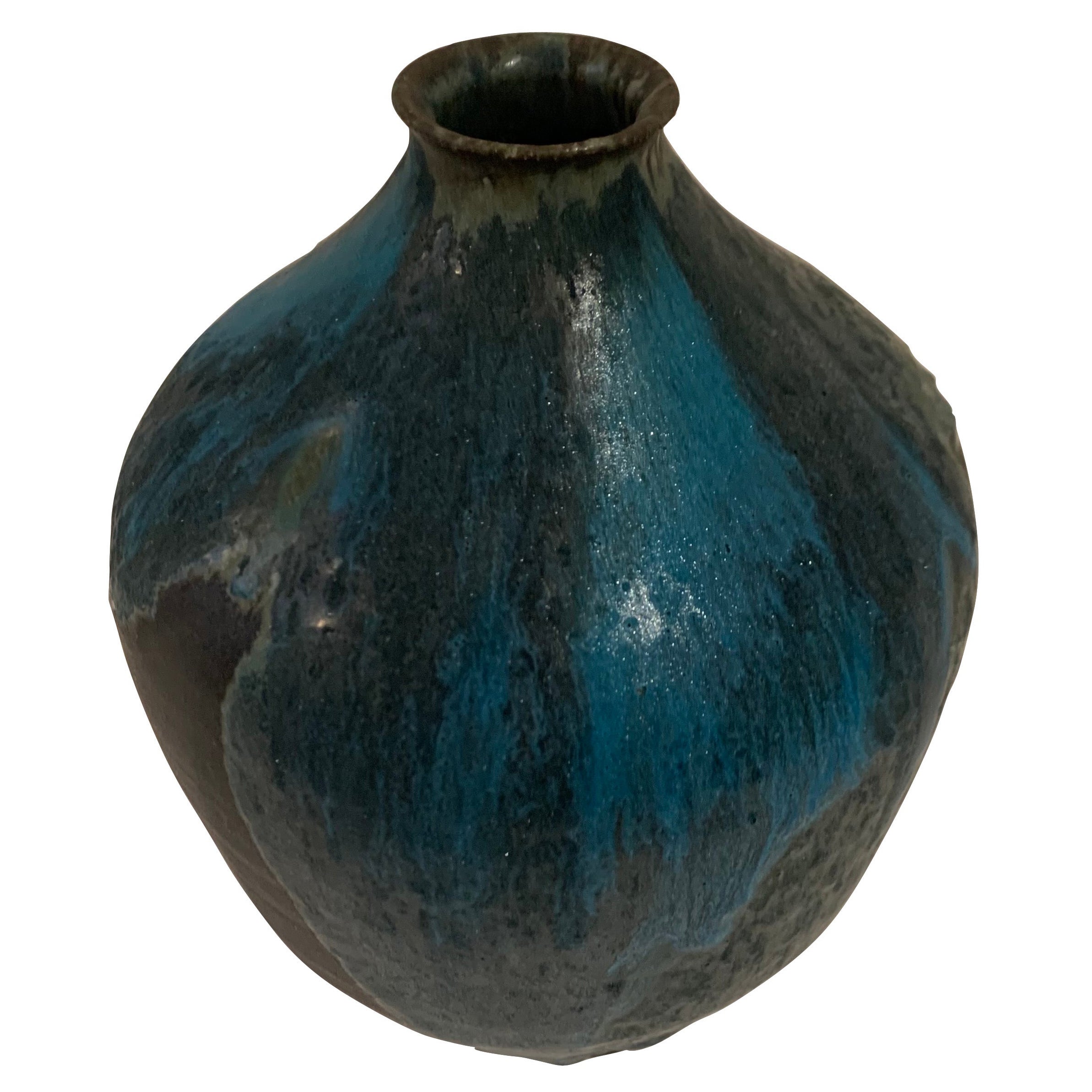 Blue Stoneware Vase by American Artist Peter Speliopoulos, U.S.A., Contemporary