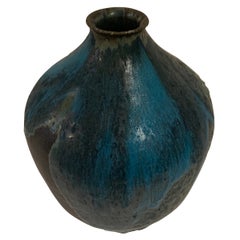 Blue Stoneware Vase by American Artist Peter Speliopoulos, U.S.A., Contemporary