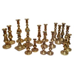 Antique Ten Pairs Of Diminutive 19th Century Brass Candlesticks