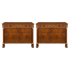 Pair of Italian 18th Century Neo-Classical St. Walnut, Ormolu, and Brass Chests