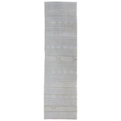 Vintage Turkish Kilim Runner with Stripes in Light Grey and Muted Tones