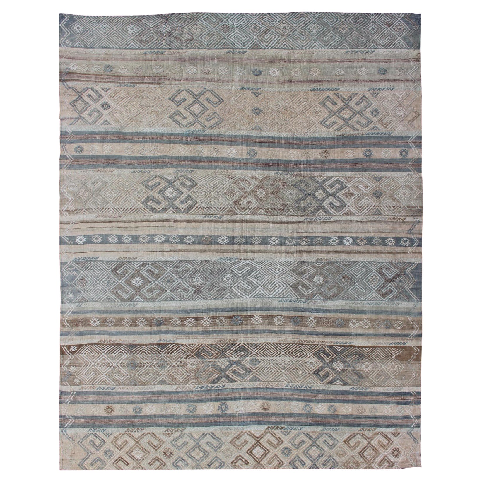 Striped Hand Woven Turkish Vintage Kilim with Geometric Designs