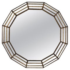 Retro Venetian Modern Round Mirror with Brass Details