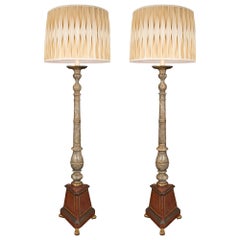 Used Pair of Italian 19th Century Faux Painted Marble Floor Lamps