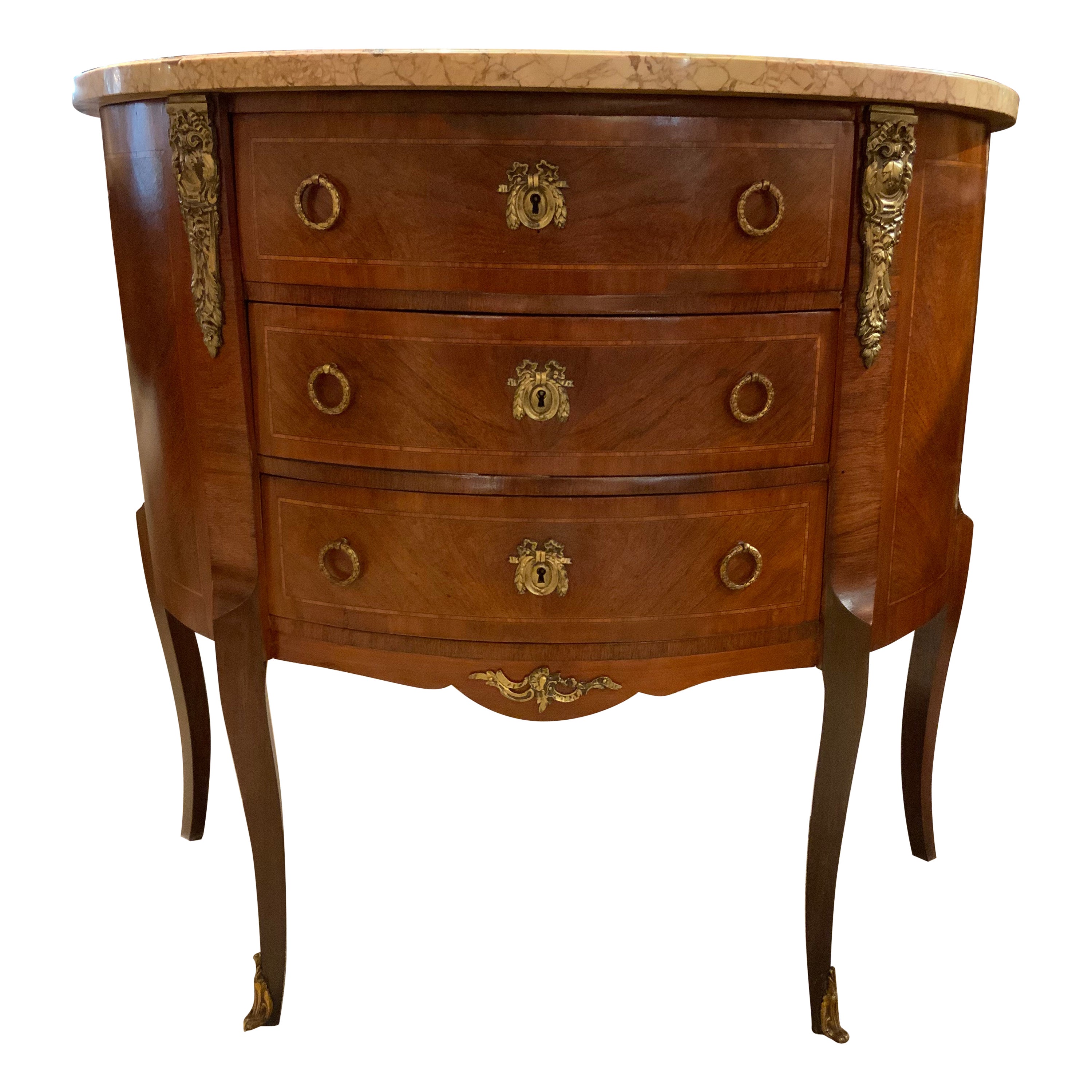French Louis XVI Style Marble Top Demilune Cabinet For Sale