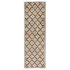 Tribal Vintage Hand Knotted Oushak Runner with All-Over Diamond Design