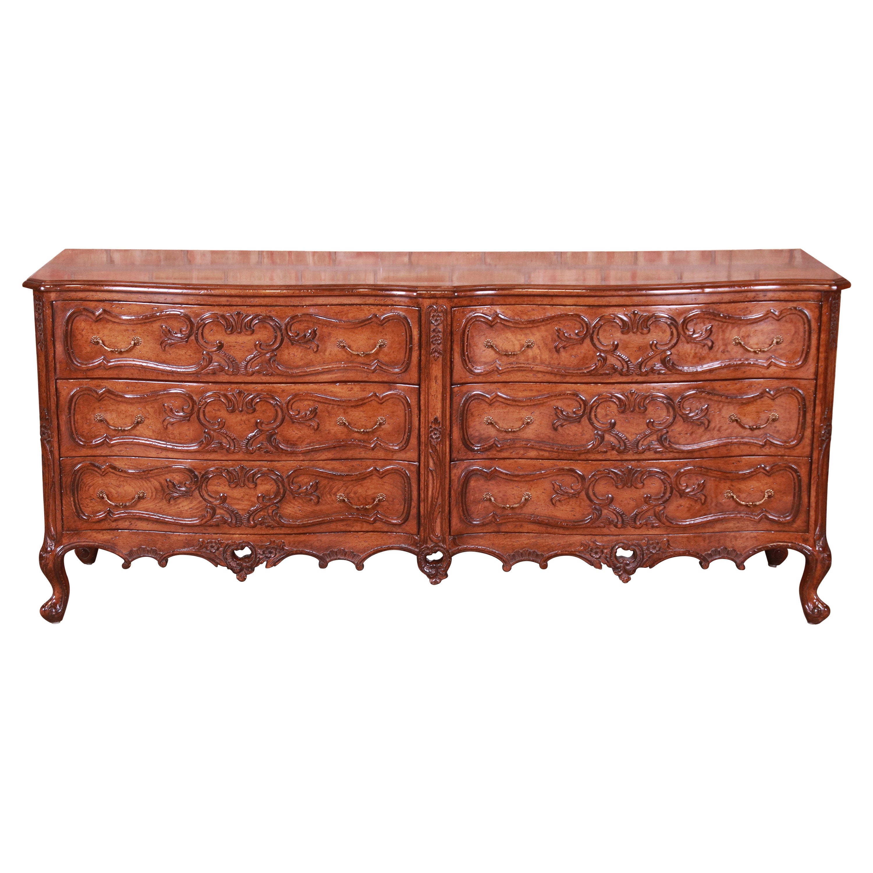 Lewis Mittman French Provincial Louis XV Carved Walnut Double Dresser