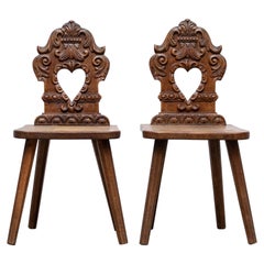 Vintage Brutalist French Renaissance Style Hand Carved "Fire Side" Chairs for Her