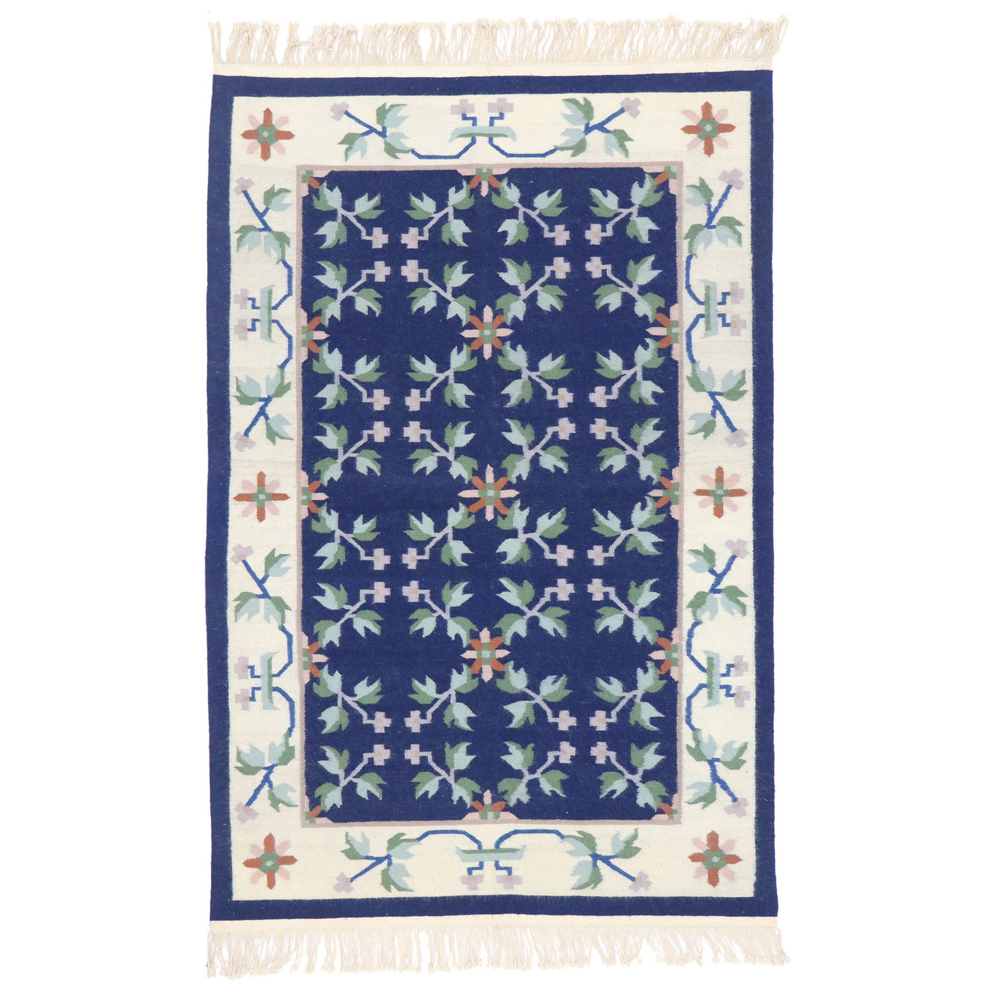Alfombra Kilim Floral Vintage con Estilo Chintz Inglés