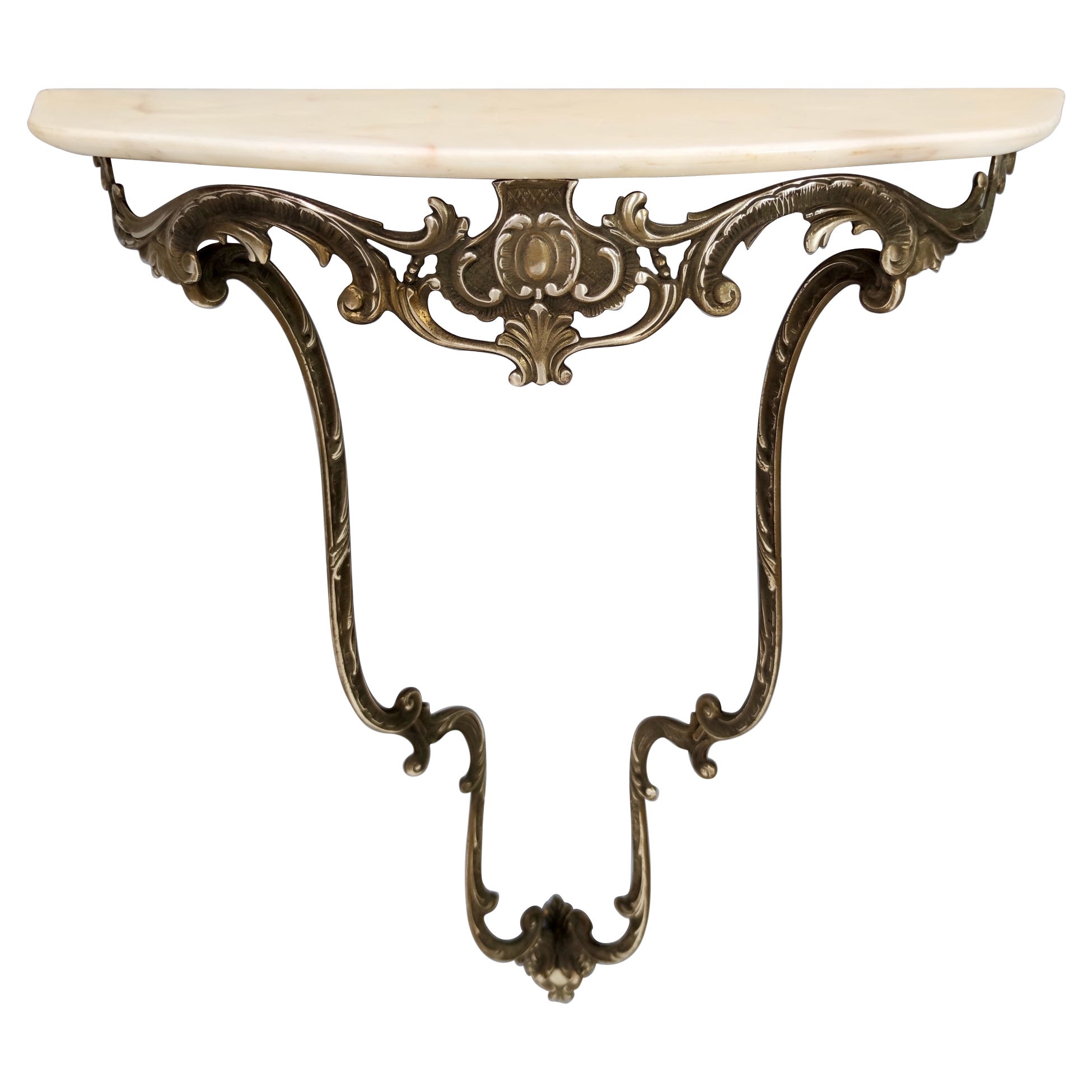 Baroque Style Wall-Mounted Console Table with Demilune Marble Top, Italy