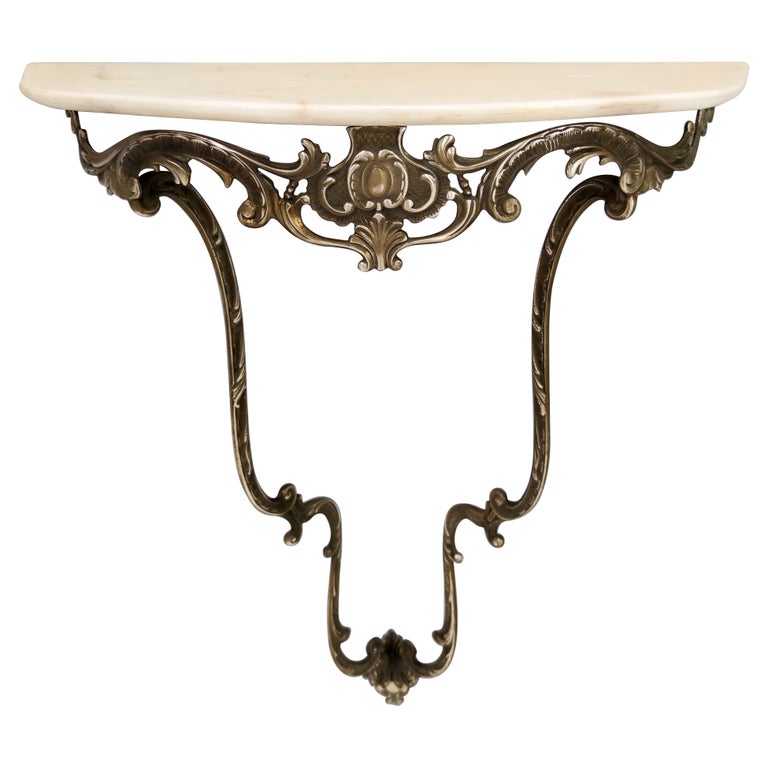Baroque Style Wall-Mounted Console Table with Demilune Marble Top, Italy  For Sale at 1stDibs | wall mounted console table with two legs