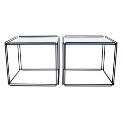 Max Sauze Isoceles Pair of Black Metal and Glass Side or Coffee Tables, France