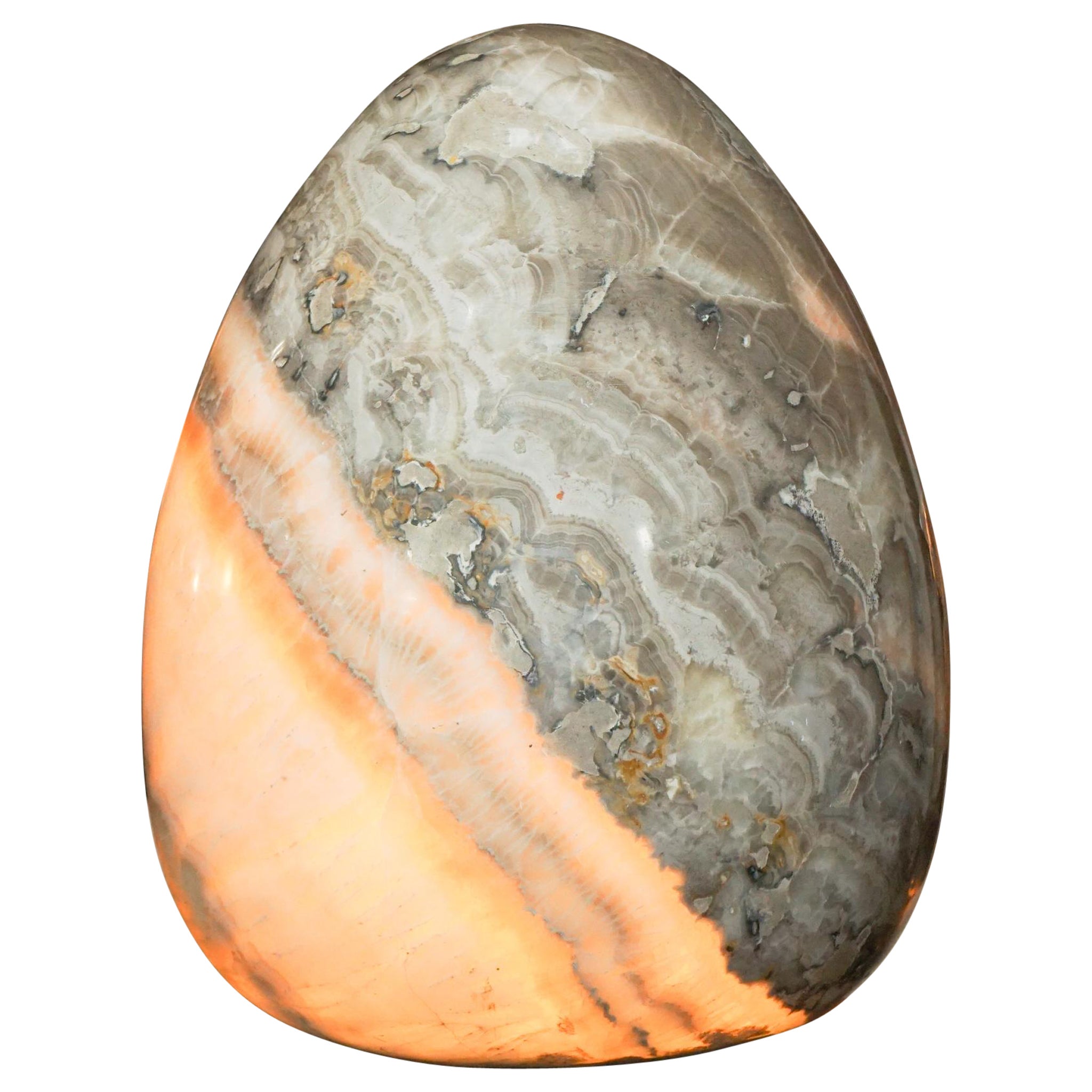 Large Italian Banded Onyx Sculpture Egg on a Pedestal For Sale