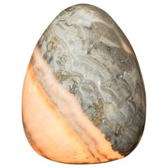 Large Italian Banded Onyx Sculpture Egg on a Pedestal