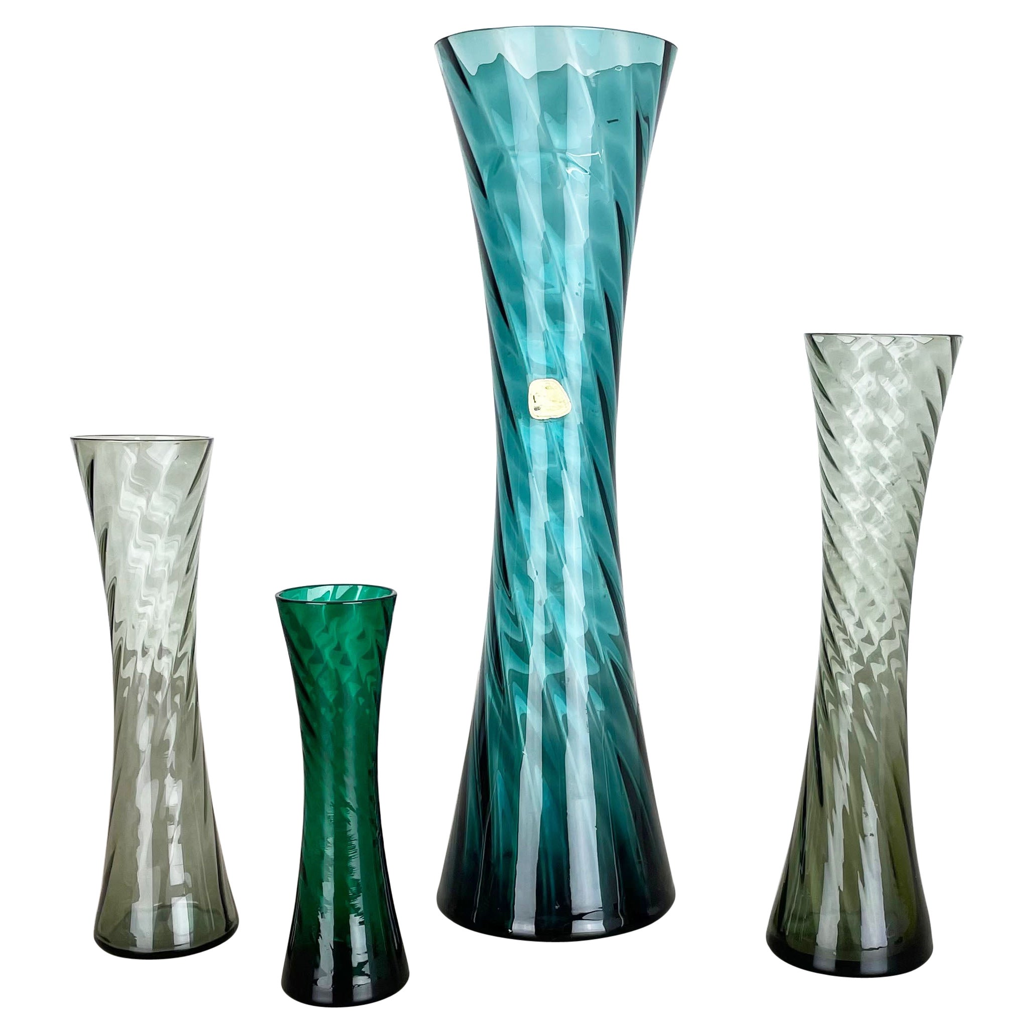 Set of Four Hand Blown Crystal Glass Vases Made by Alfred Taube, Germany, 1960s