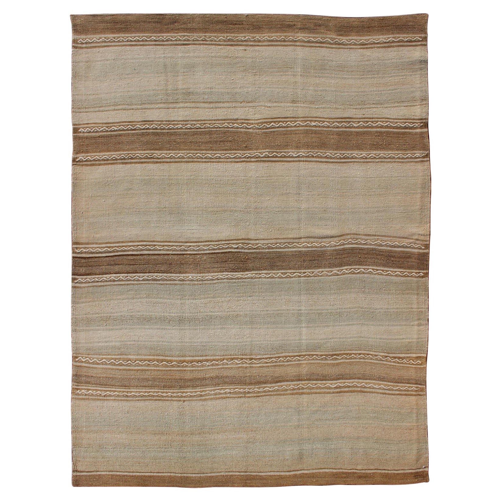 Turkish Vintage Kilim Rug with in Taupe, Brown, Faint Gray Blue, and Earth Tones