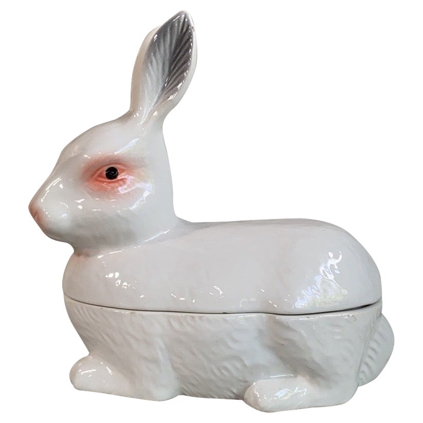Majolica White Rabbit Tureen Caugant