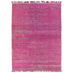 Retro Turkish Tulu Flatweave Pink Stripe Pattern Wool Rug