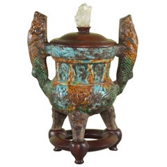 Brûleur d'encens bouddhiste de la dynastie chinoise Ming Ming avec un fleuron en cristal de roche
