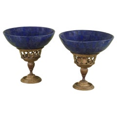 Pair of Russian Lapis Lazuli Bowls on Gilt Bronze Stands