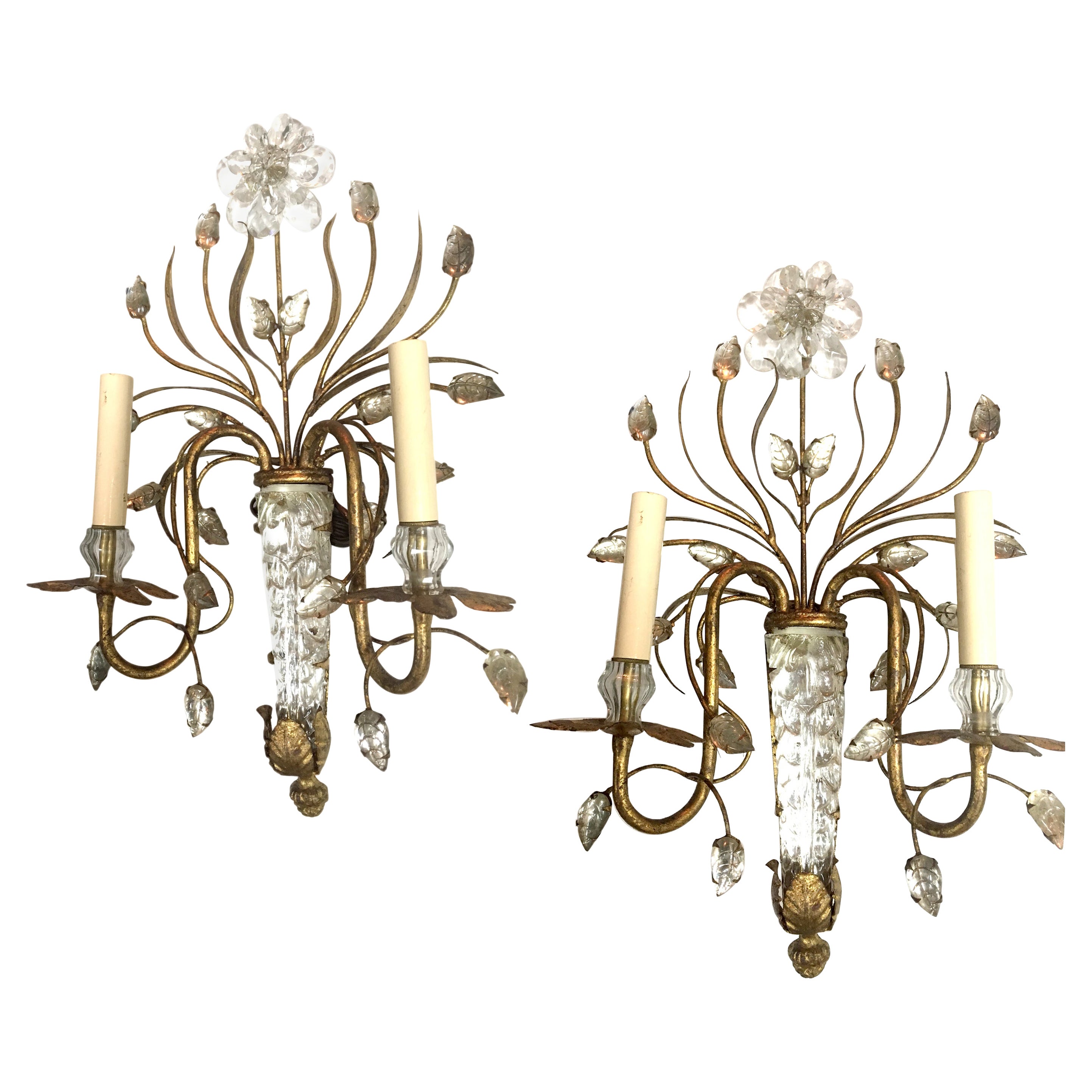 Set of Gilt Metal and Molded Glass Sconces, Sold Per Pair For Sale