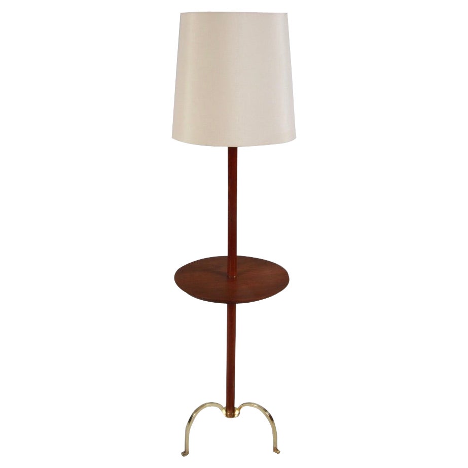 Danish Modern Teak & Brass Tripod Floor Lamp