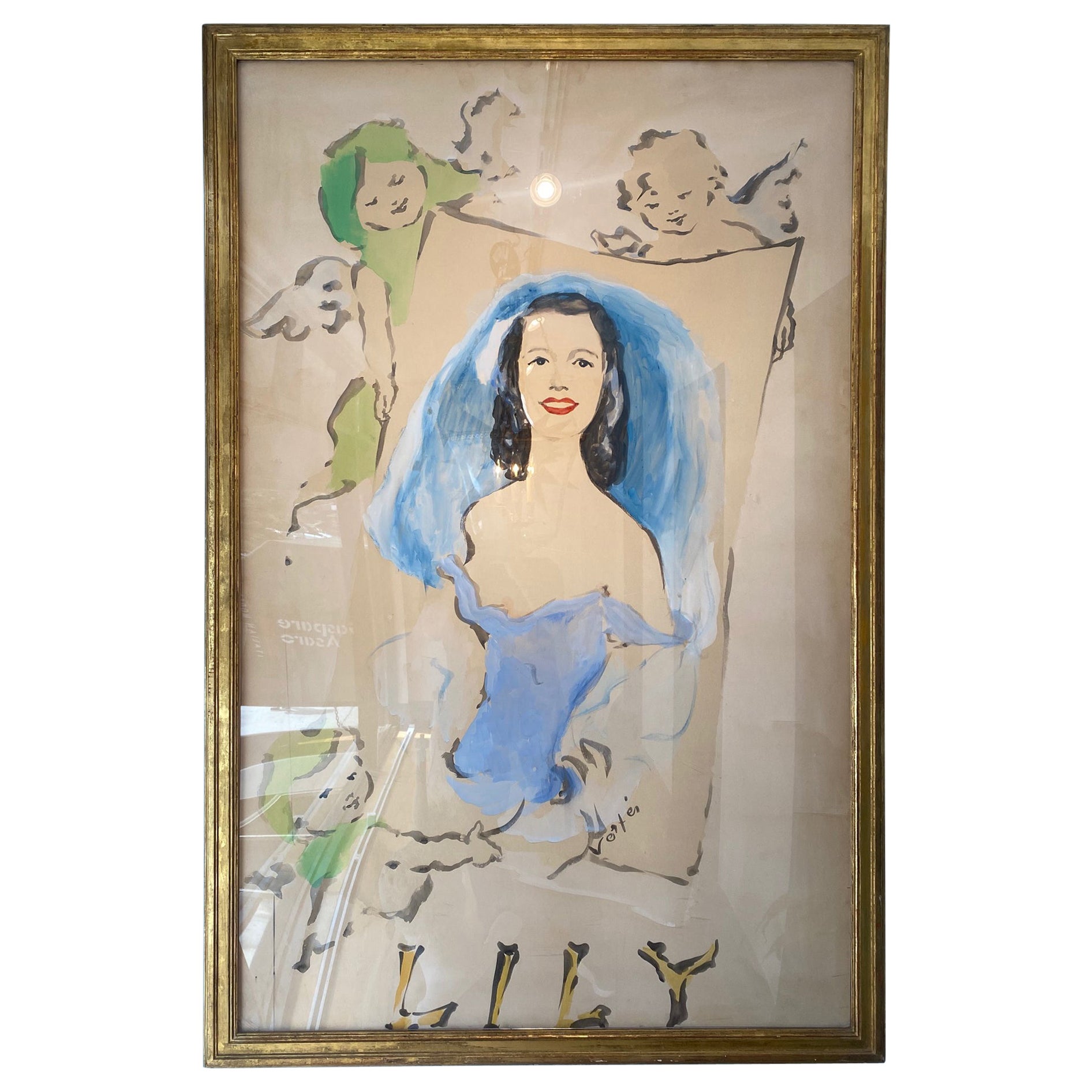 Original Marcel Vertes Large-Scale Gouache of Lily Pons