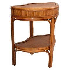 Vintage Chinoiserie Bamboo & Rattan Handmade Two-Tier Side, End Table Asian Modern 70s